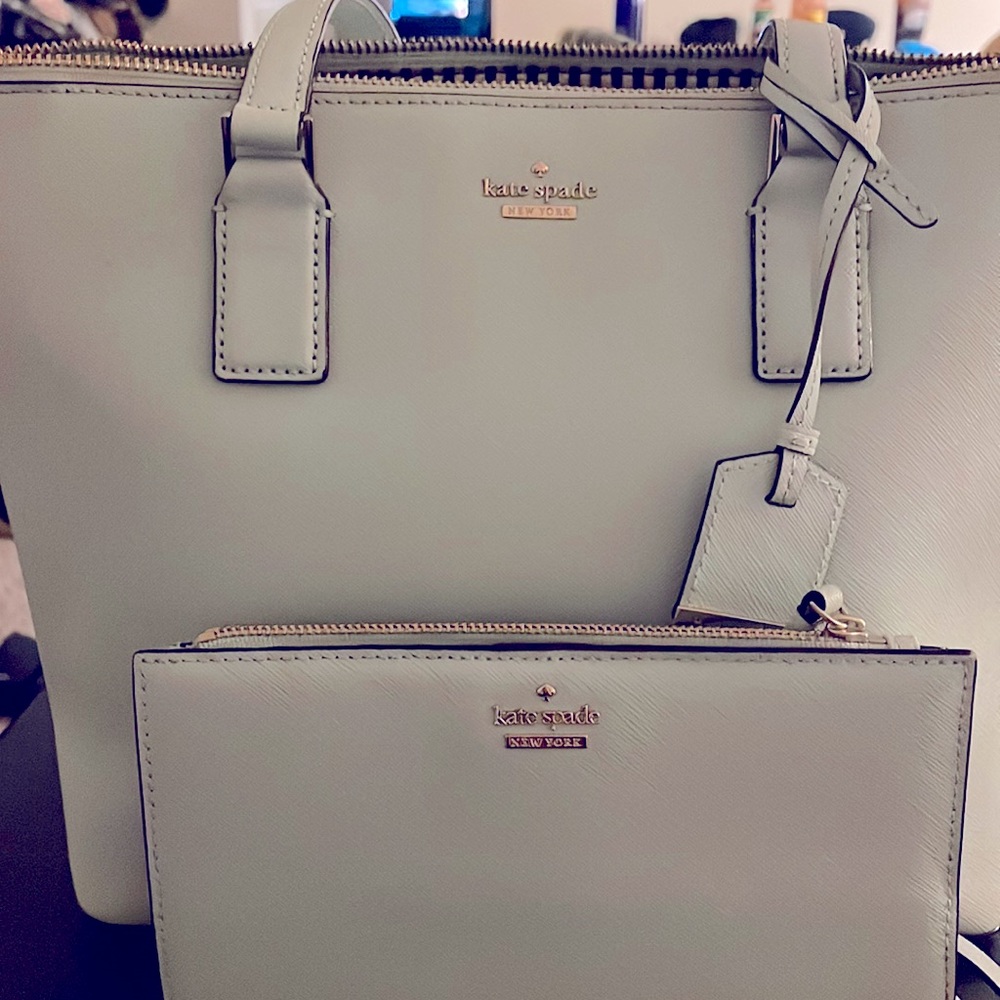 EUC Mint green medium sized tote with matching wristlet/wallet.